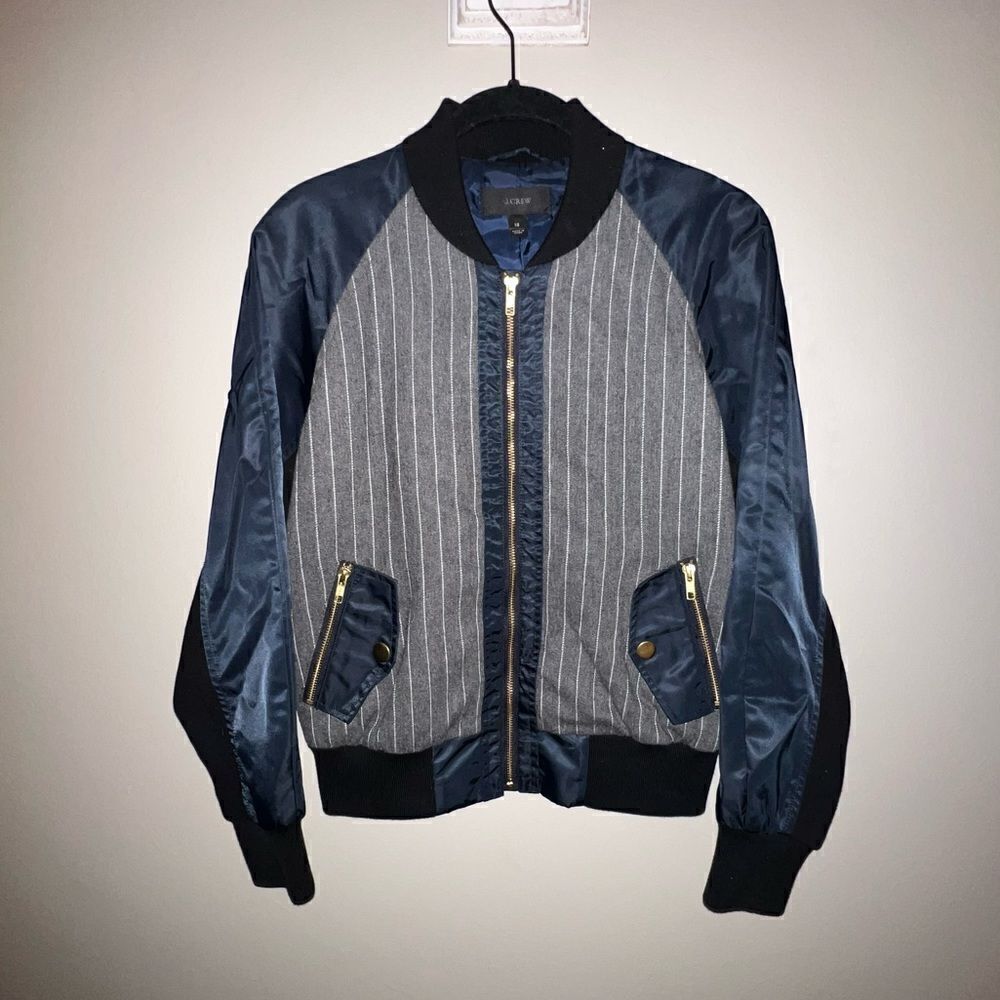 J Crew Pinstripe Bomber Jacket - Sz XS - Picture 3 of 15